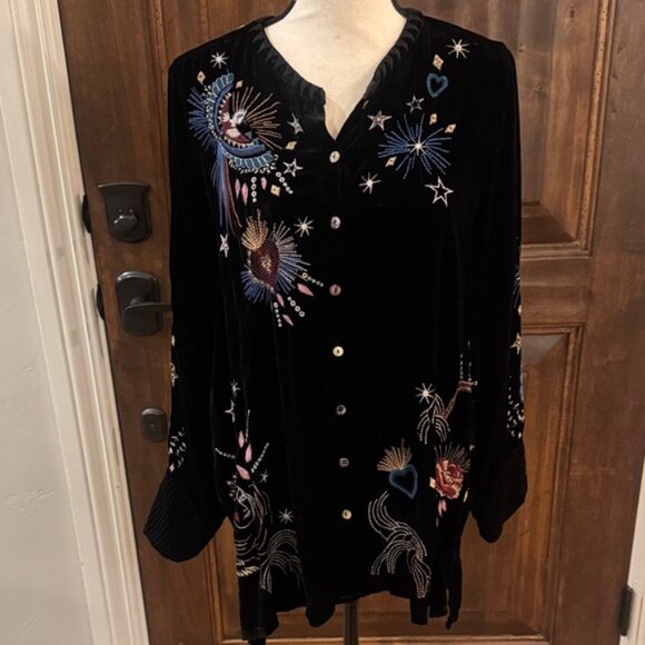 Johnny Was Embroidered Black Velvet Women's Top - Picture 1 of 8